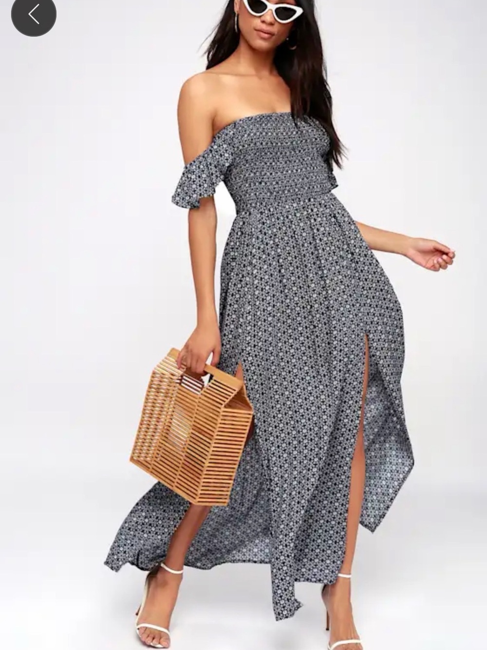 Lulu's Navy One-Shoulder Smocked Maxi Dress with Slits